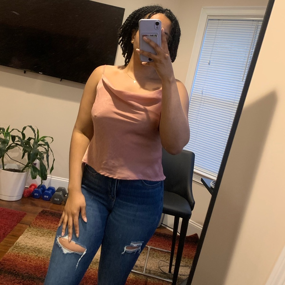 Pink Satin Cowl Neck Dress